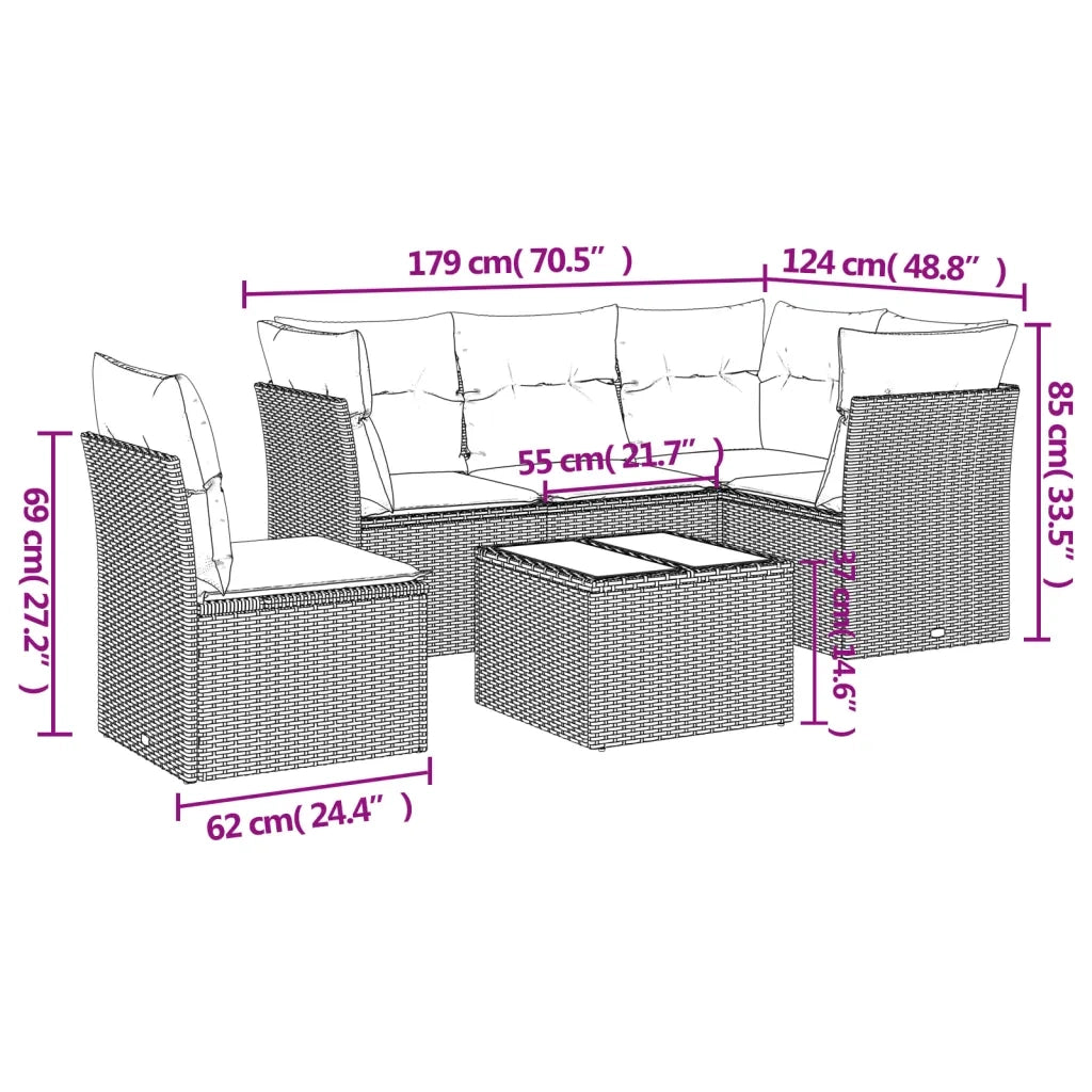 Set Divano da Giardino 6pz | Set Salotto da Giardino con Cuscini Grigio Chiaro Polyrattan
