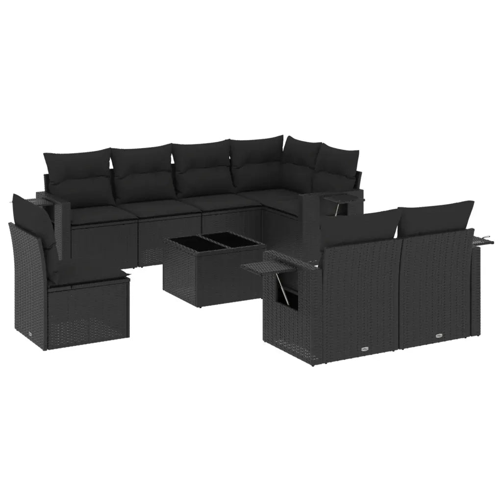 Set Divani da Giardino 9 pz con Cuscini Nero in Polyrattan 3252782