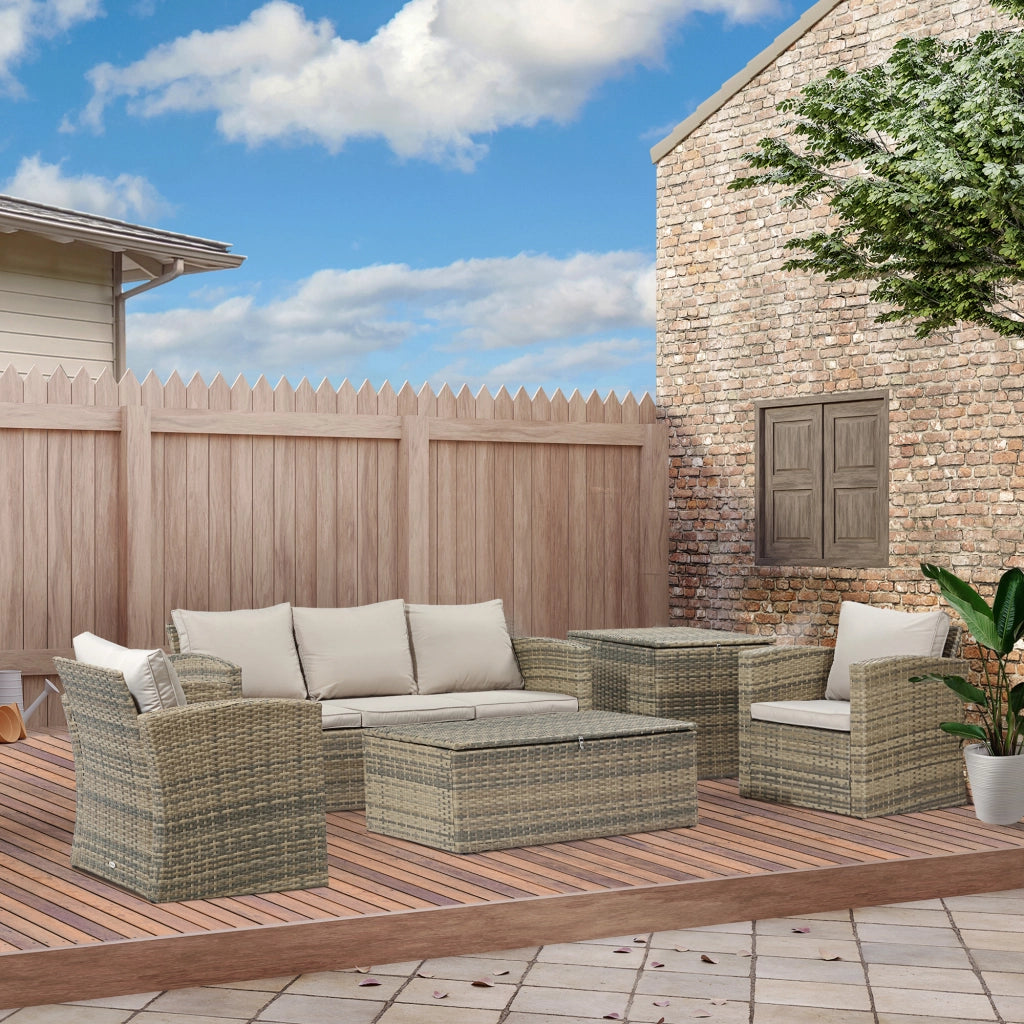 Set da Giardino 6 Pezzi in Rattan con Divani e Poltrone ¨C Zephmum ¨C Beige