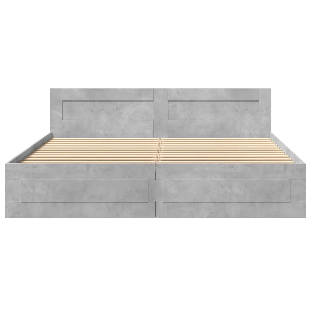 Letto matrimoniale | Letto per adulti | Giroletto Testiera Grigio Cemento 200x200 cm Legno Multistrato