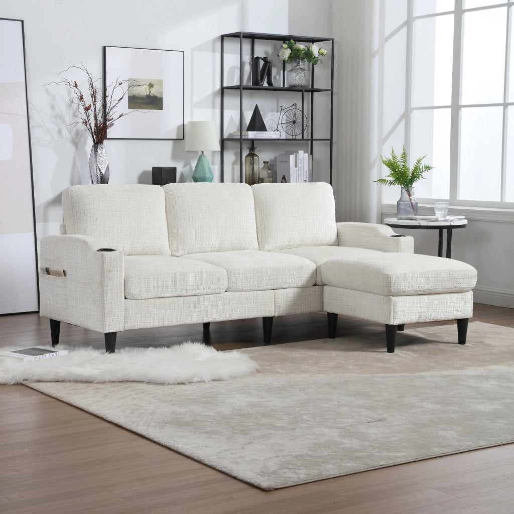 Divano 4 Posti con Poggiapiedi e Contenitore ¨C MINIMAL ¨C Velluto, Braccioli, Portabicchieri