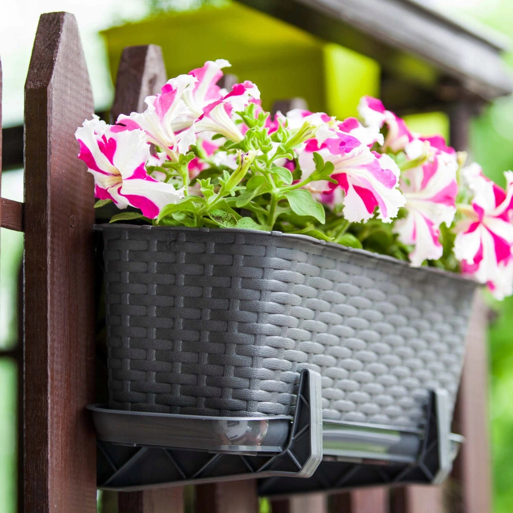 Vaso da fiori per balcone KADAX, 60 cm, manici, supporto in grafite, 3 pezzi