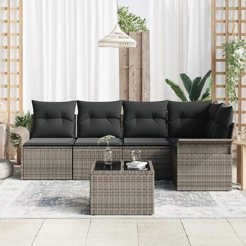 Set Divano da Giardino con cuscino 6 pcs Grigio Poly Rattan 3354038
