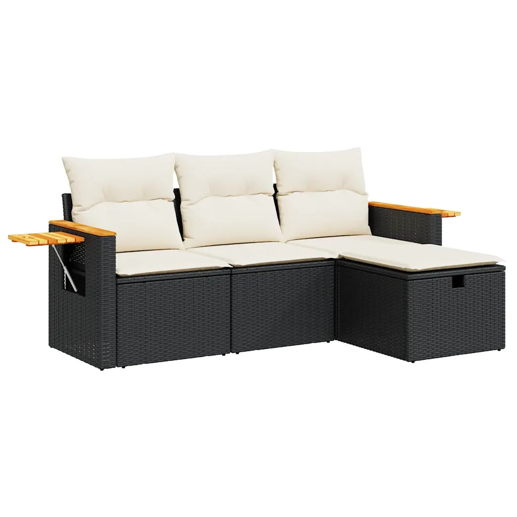 Set Divani da Giardino 4 pz con Cuscini Nero in Polyrattan 3325948