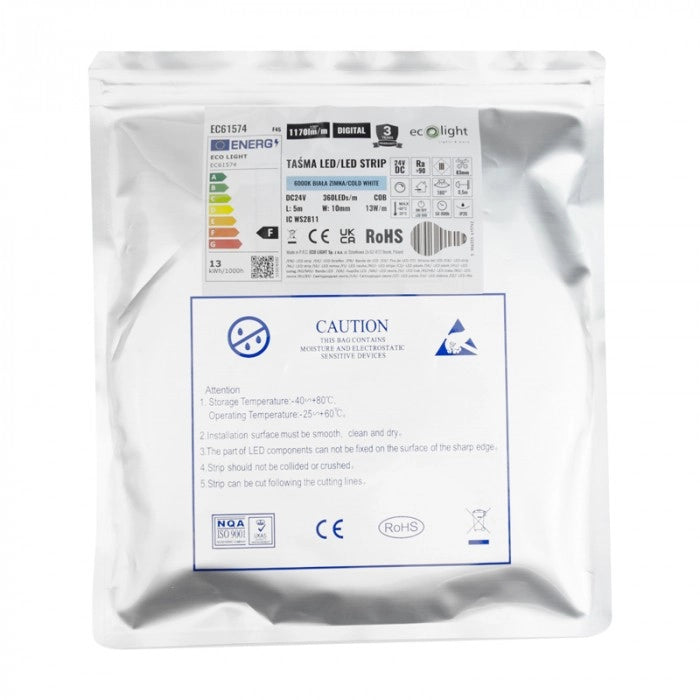 Striscia LED COB 24V 13W/m 6000K 5m IP20 Ecolight