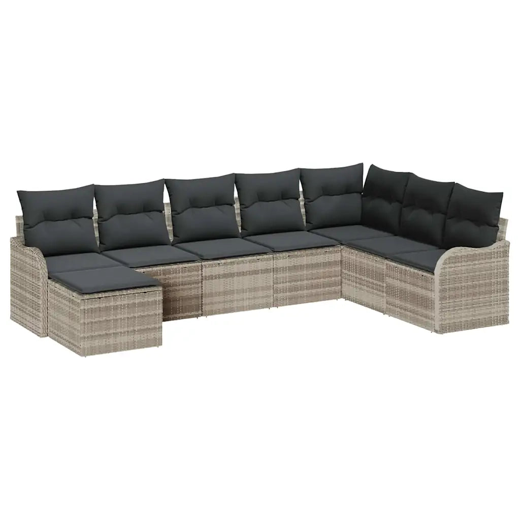 Set Divano da Giardino 8 pcs Grigio chiaro Poly Rattan
