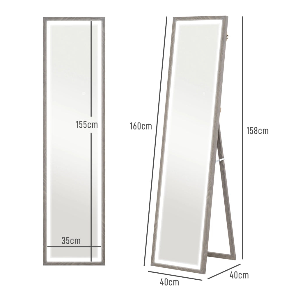 Specchio LED Parete 40x160 cm Touch Dimmabile 3 Colori ¨C zephmum ¨C Grigio