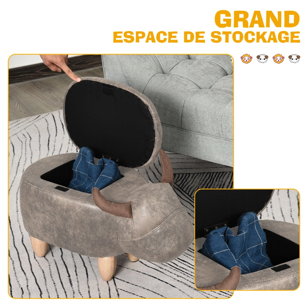 Pouf con Contenitore ¨C Minimal ¨C Marrone, Sintetico, Legno