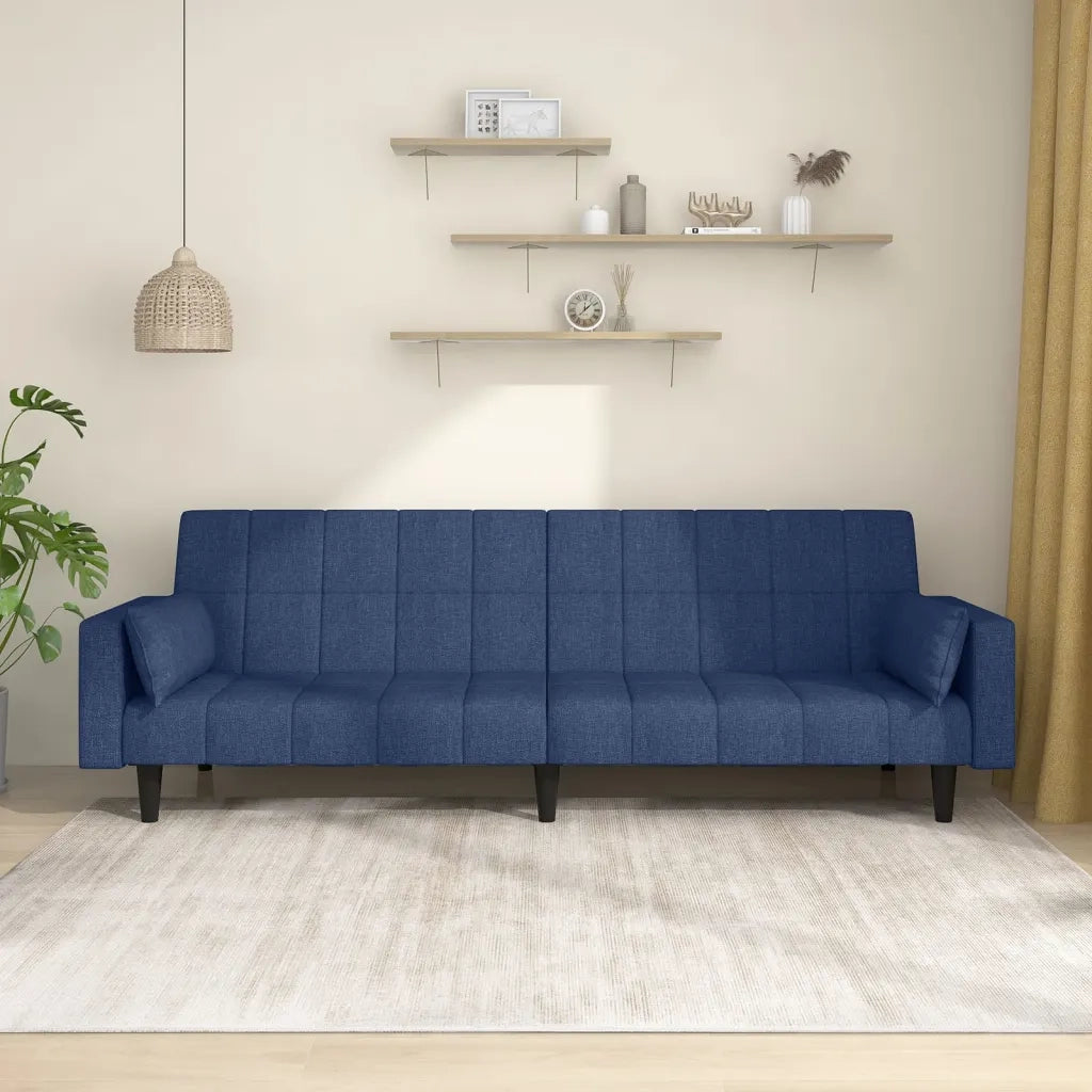 Divano letto | Sof¨¤ letto | Letto singolo a 2 Posti con 2 Cuscini Blu in Tessuto