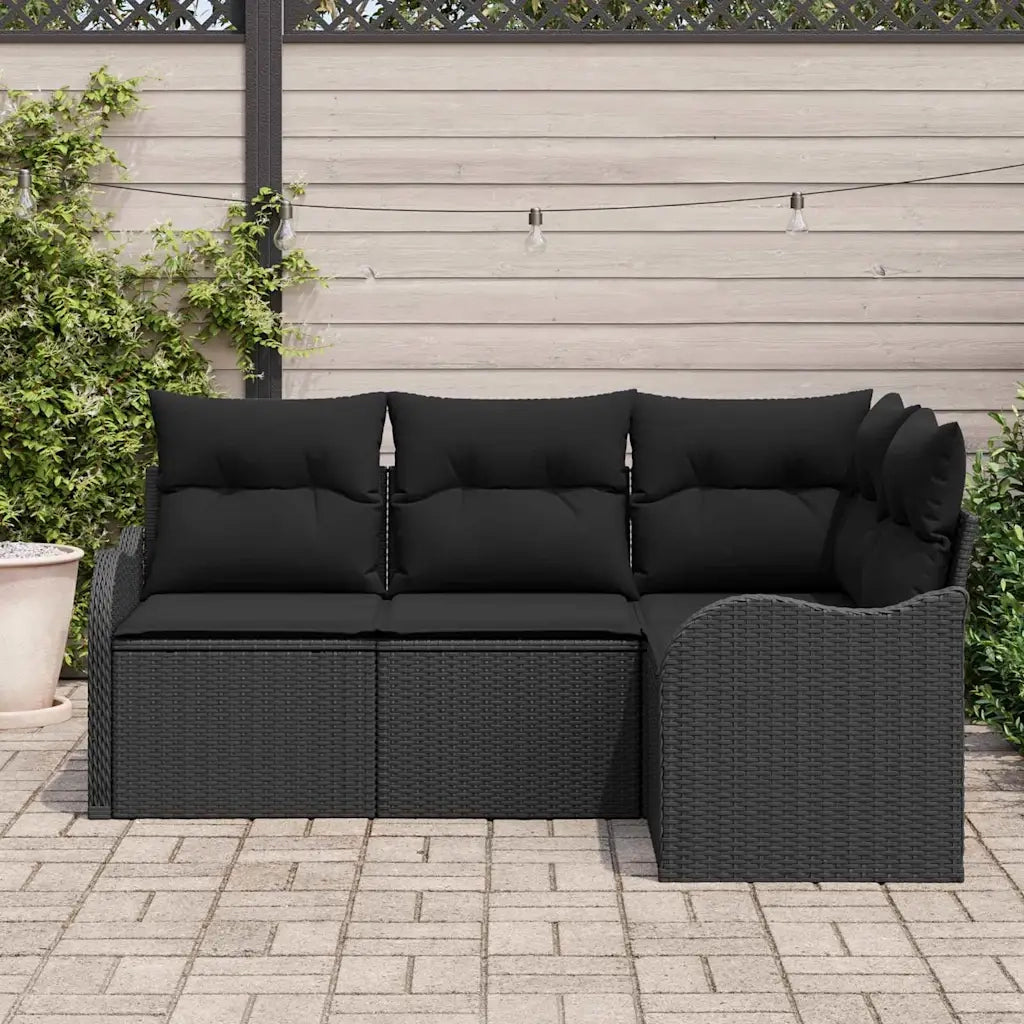 Set Divano da Giardino Nero polyrattan