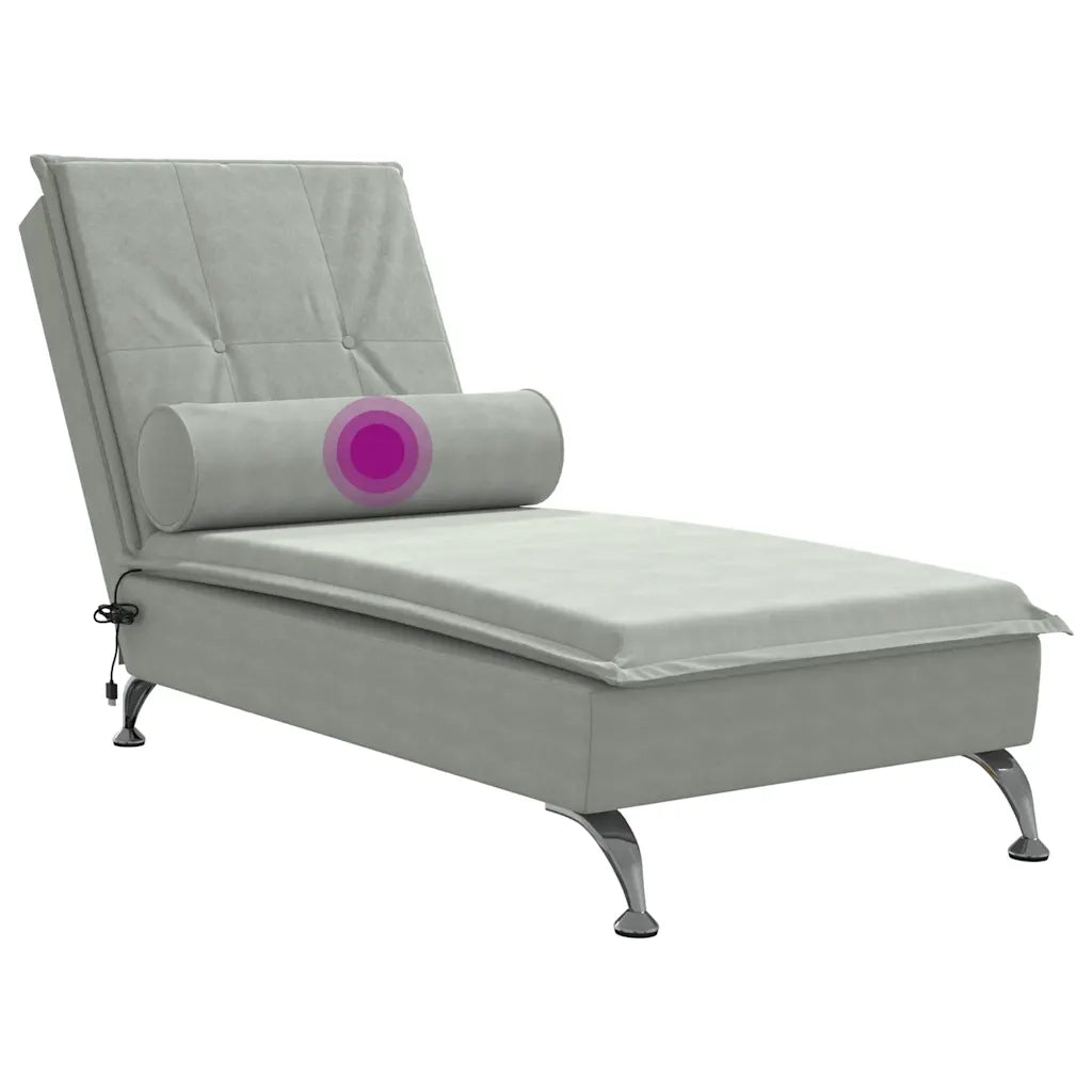 Chaise Longue Massaggi Cuscino a Rullo Grigio Chiaro in Velluto 379450