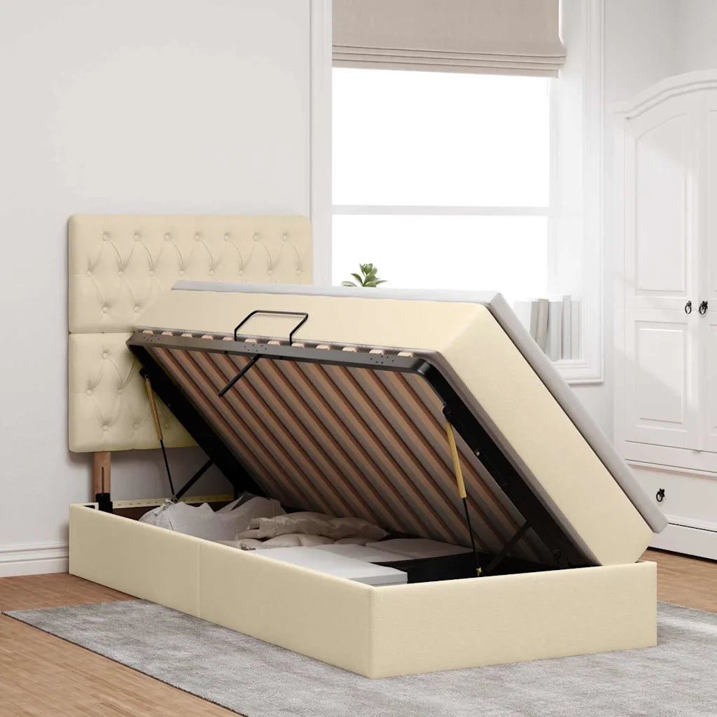 Letto con contenitore e materasso Crema 90 x 200 cm Poliestere