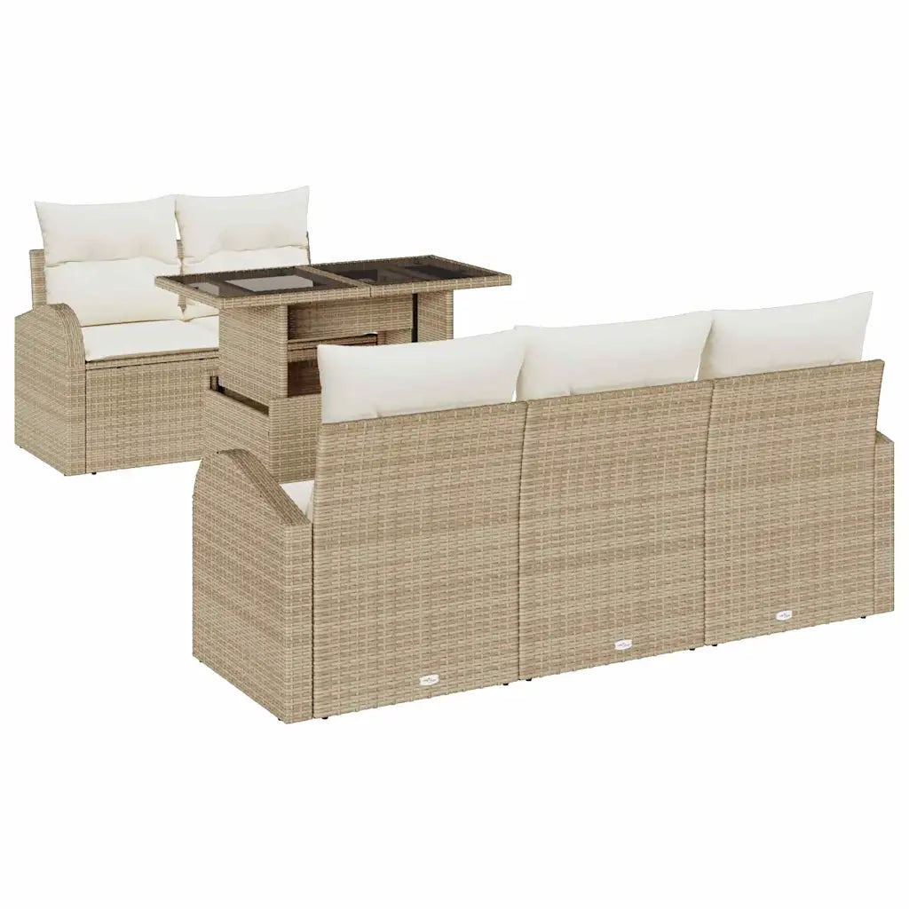 Set Divano da Giardino con cuscino 6 pcs Beige polyrattan