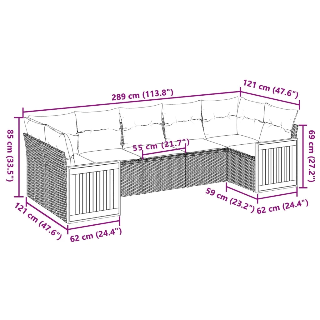 Set Divani da Giardino 7 pz con Cuscini Grigio in Polyrattan