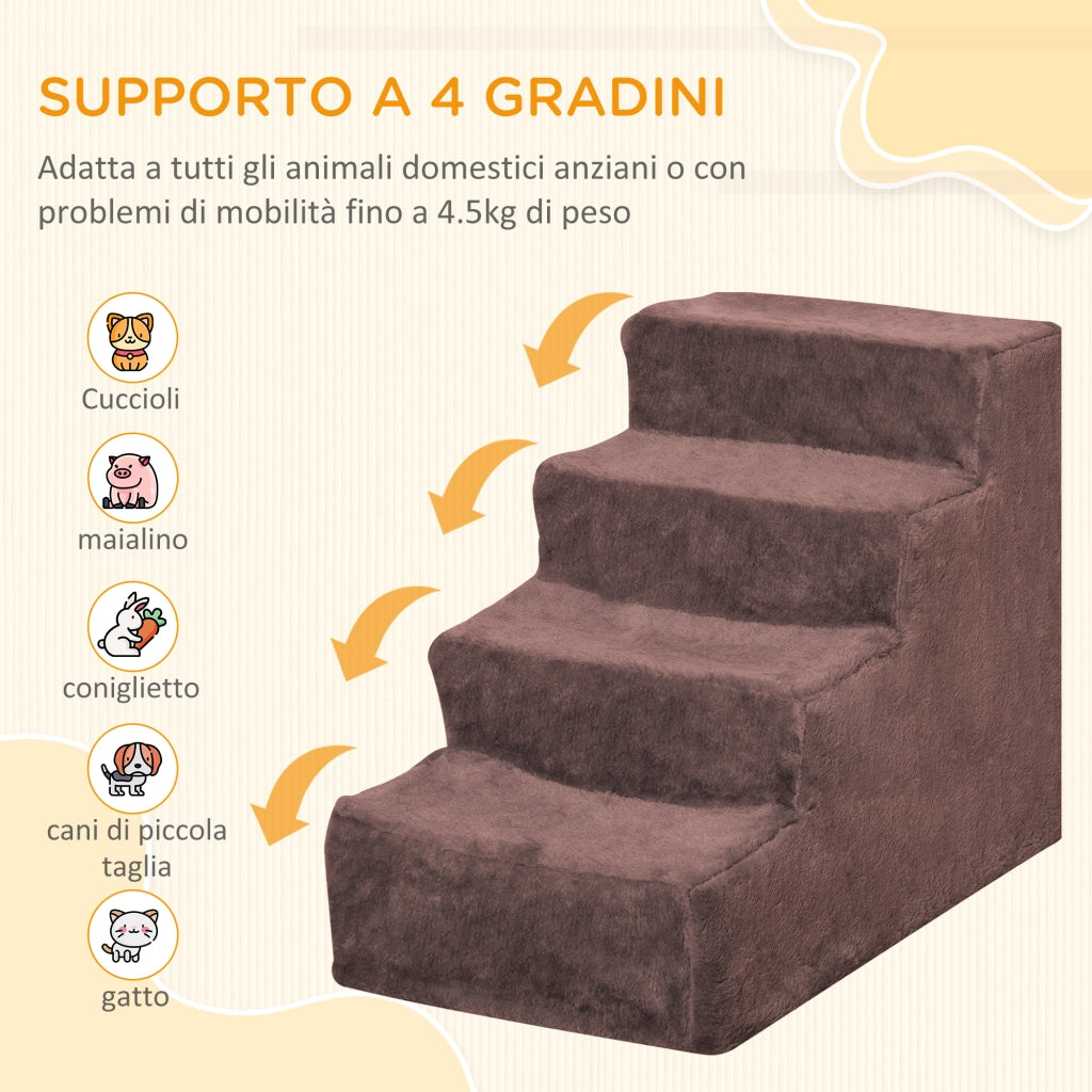 Scaletta per Cani a 4 Gradini con Rivestimento Sfoderabile e Lavabile, Portatile, 60x35x44 cm, Marrone
