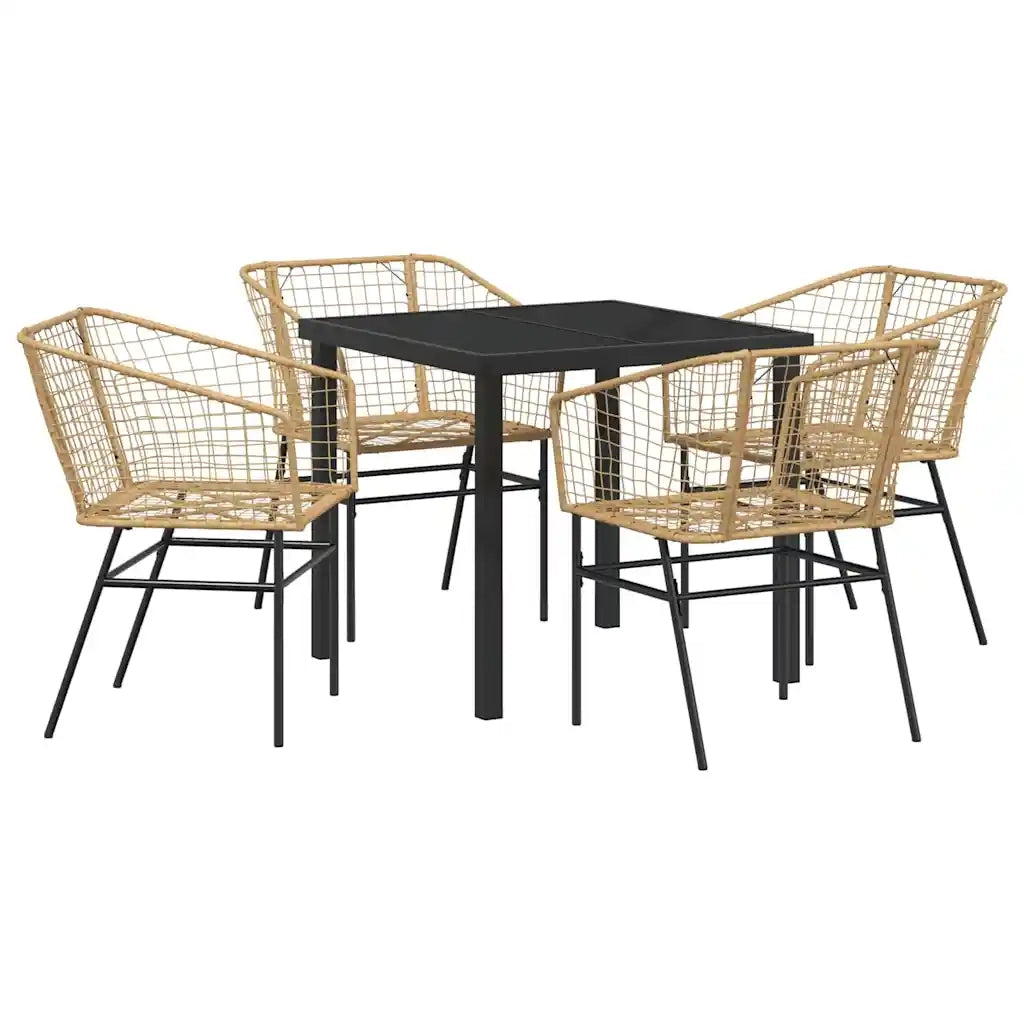 Set da Pranzo per Giardino 5 pcs Marrone polyrattan