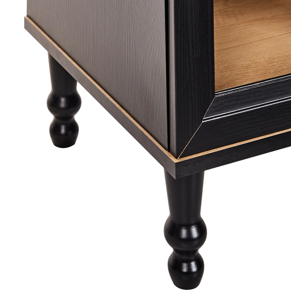 Mobile decorativo 80 cm nero con legno chiaro in legno ingegnerizzato con display in vetro Classico scandinavo a ripiani alti Sala da pranzo Soggiorno