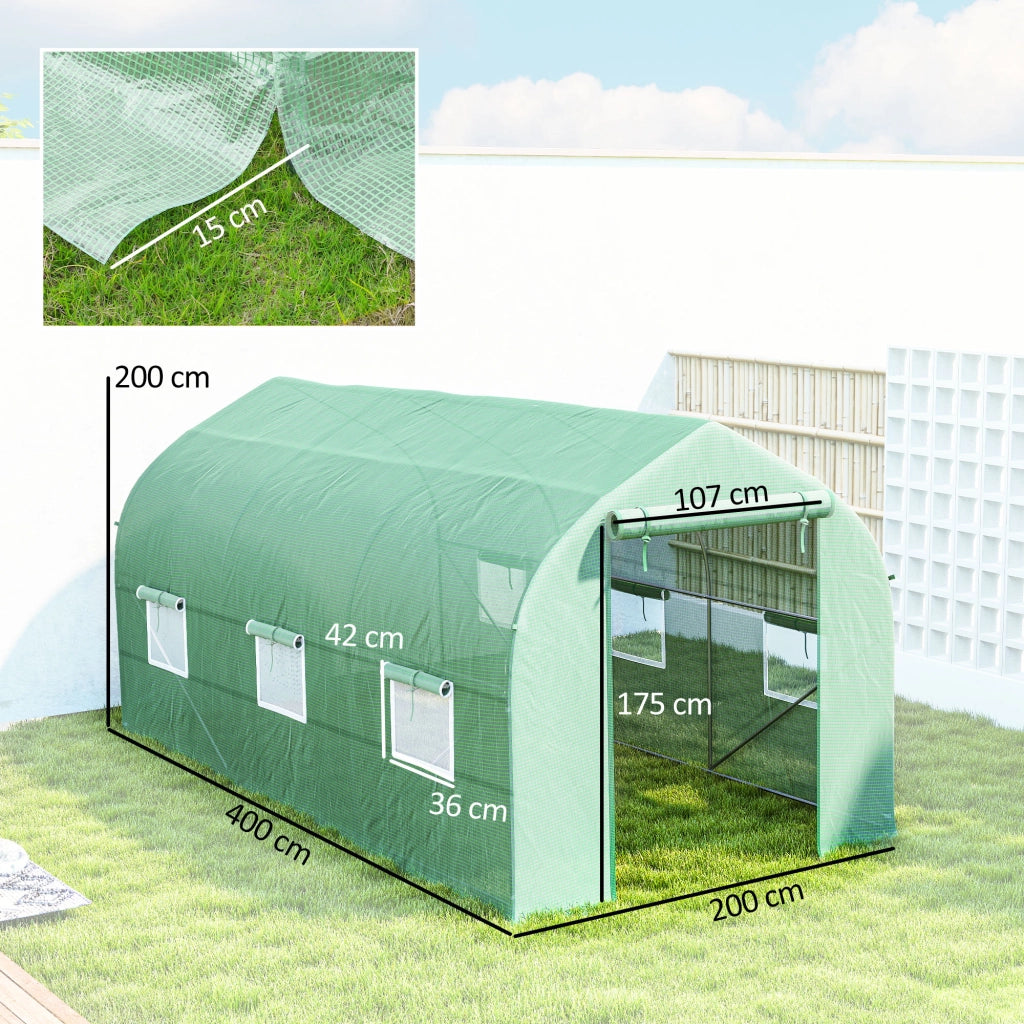 Serra da Giardino 4x2x2 m ¨C zephmum ¨C Verde con 6 Finestre e Porta a Rullo