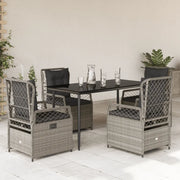 Set Pranzo da Giardino 5pz con Cuscini Grigio Chiaro Polyrattan