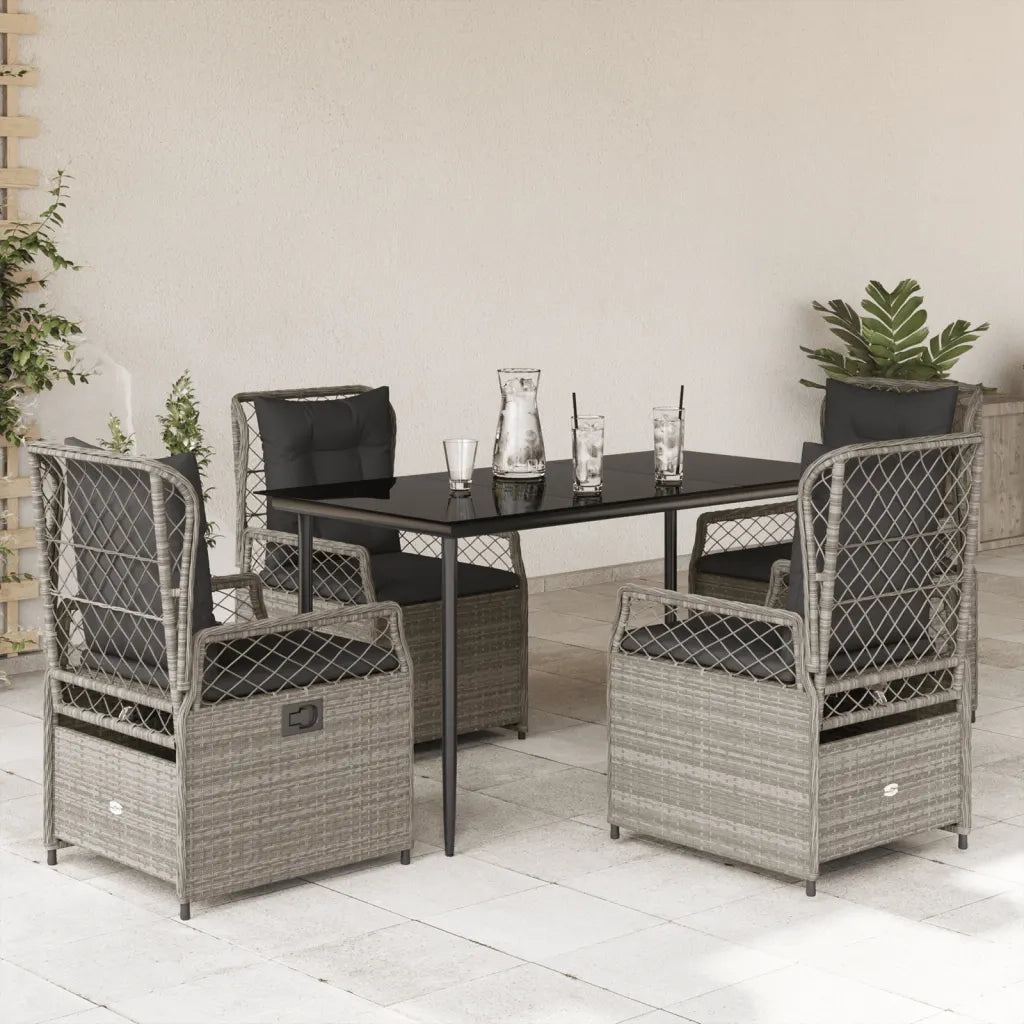 Set Pranzo da Giardino 5pz con Cuscini Grigio Chiaro Polyrattan