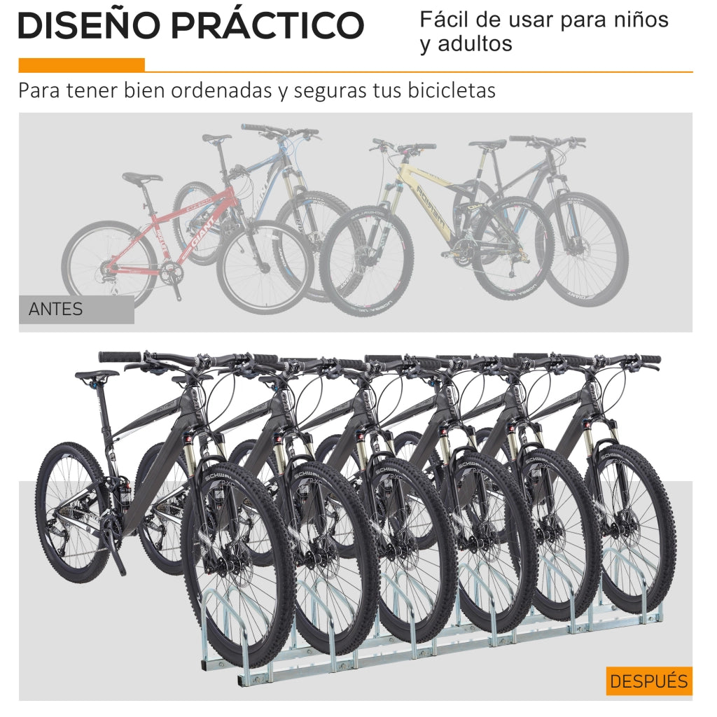 Rastrelliera Portabici da Pavimento o Parete ¨C Xylo ¨C 6 Posti Acciaio 179x33x27cm Argento