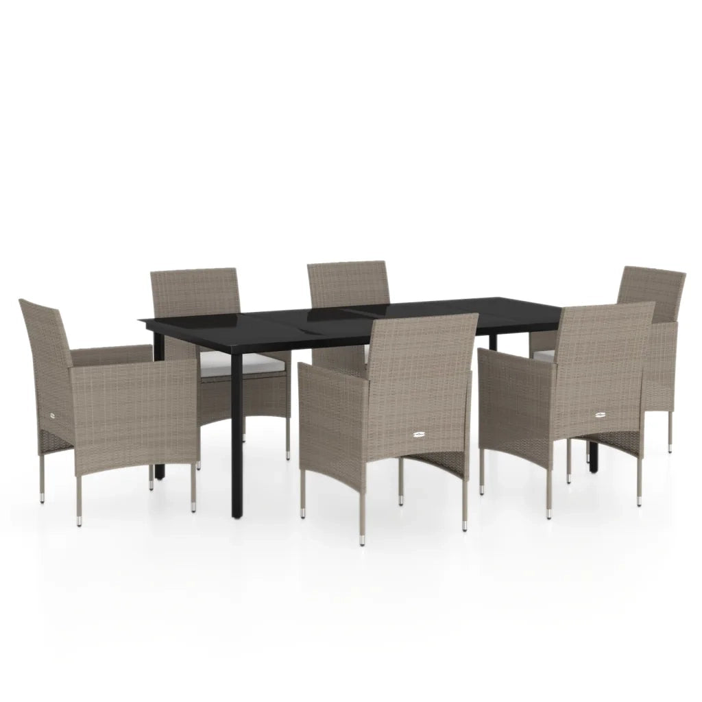 Set da Pranzo da Giardino 7 pz con Cuscini Beige e Nero 3099297