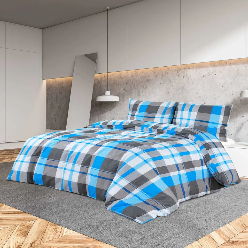 Set Copripiumino Blu e Grigio 140x200 cm in Cotone 136062