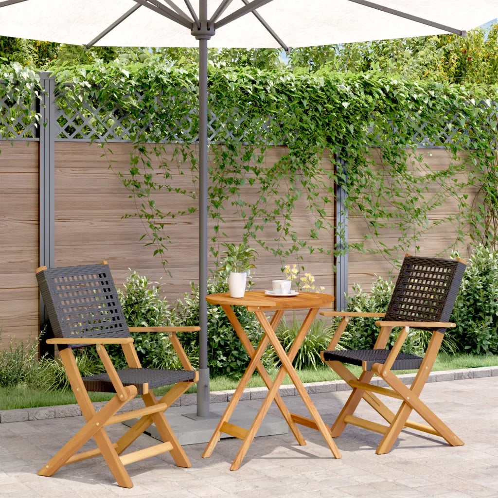 Set da Bistrot 3 pz Nero in Polyrattan e Legno Massello 3281790