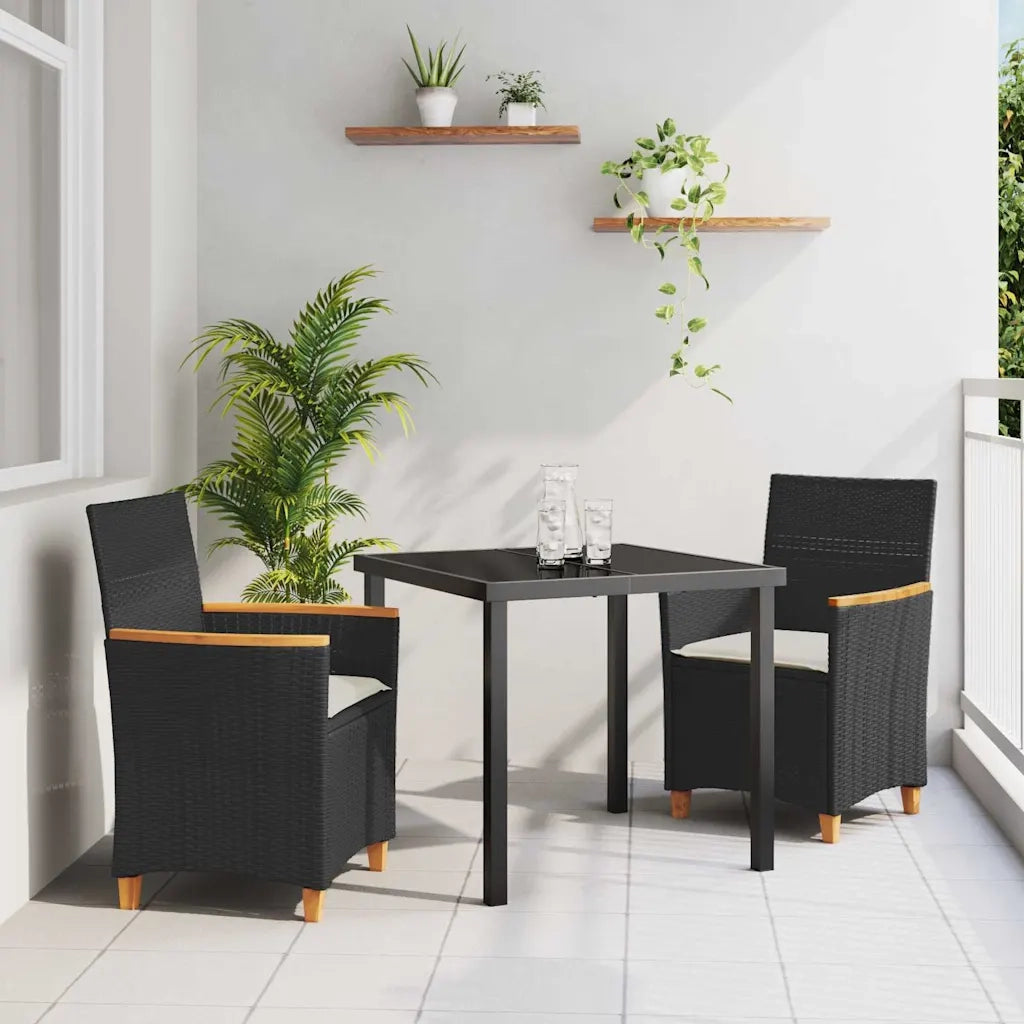 Set da Pranzo per Giardino 3 pcs Nero polyrattan
