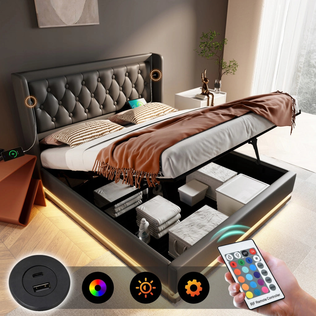 Letto imbottito idraulico - Xylo - 140x200 - Nero