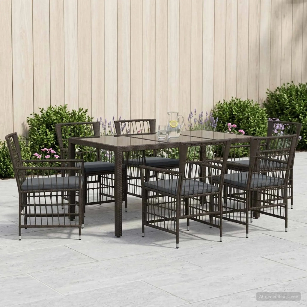 Set da pranzo per esterni 7 pz Nero polyrattan 3448937