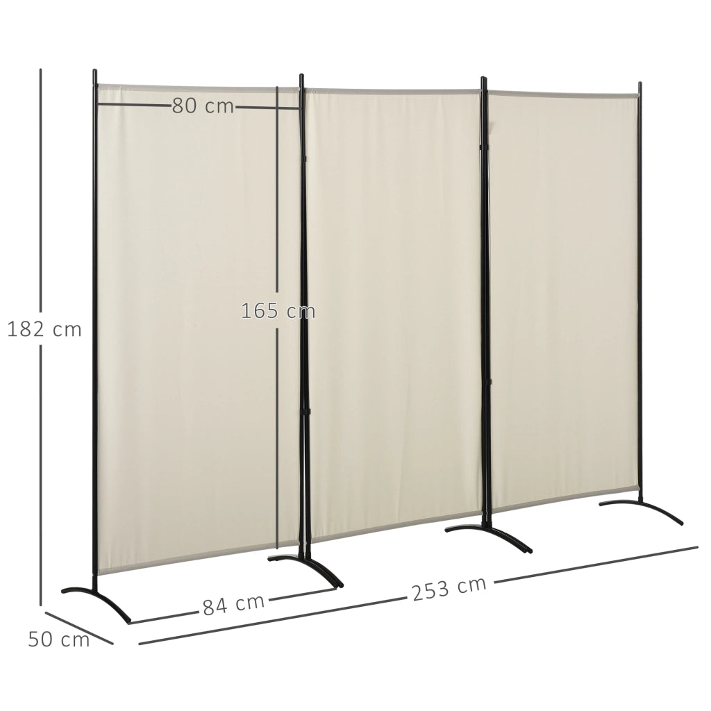 Paravento Separ¨¦ 3 Pannelli ¨C Xylo ¨C Metallo e Poliestere Beige 253x50x182cm