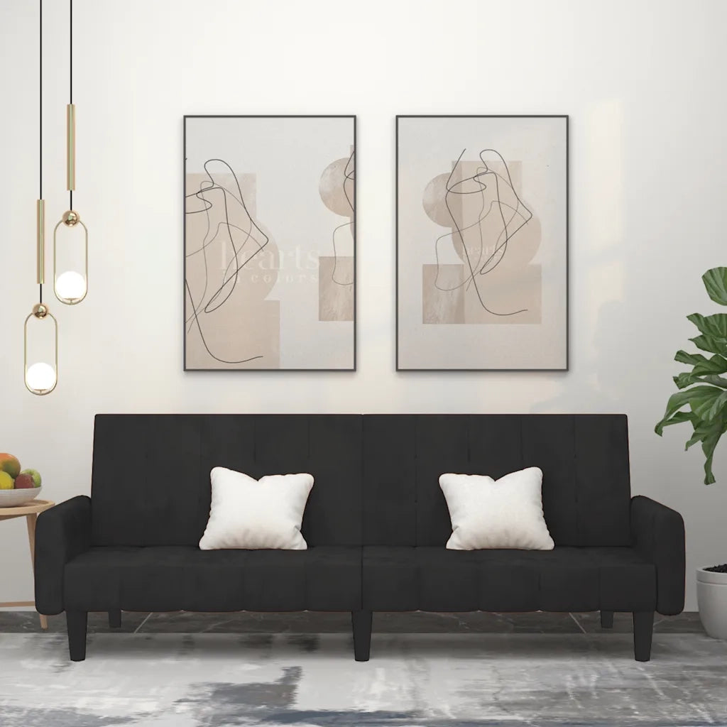 Divano letto | Sof¨¤ letto | Letto singolo a 2 Posti Nero in Velluto