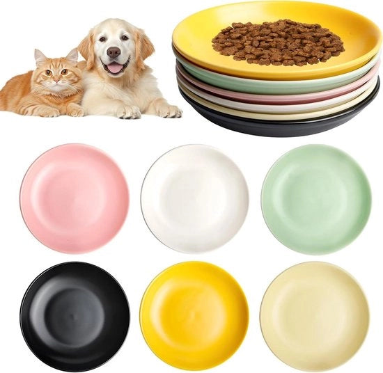 Set di 6 Piatti Ceramici per Gatti - 15 x 3 cm - per Cibo e Acqua