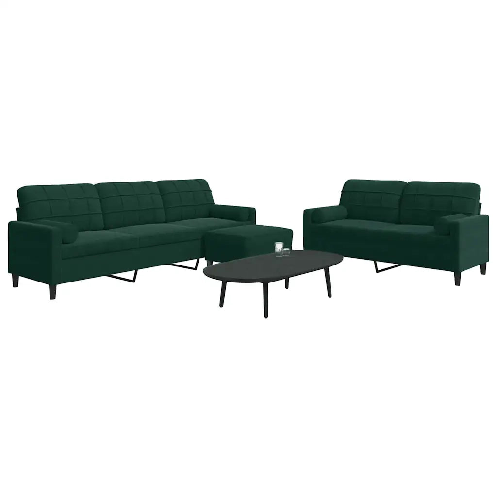 Set di Divani 3 pz con Cuscini e Rinforzi Verde scuro Velluto 3278503