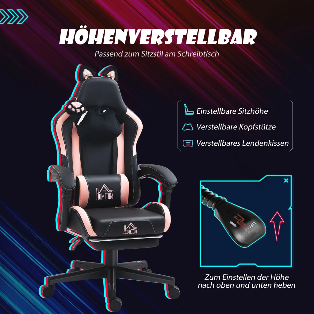 Poltrona da gaming con orecchie da gatto ¨C Minimal ¨C rosa/nera
