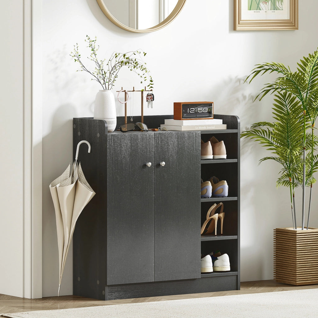 Scarpiera 2 Ante Stretto con Ripiani Ajustables ¨C Minimal ¨C 83x30x90 cm Nero