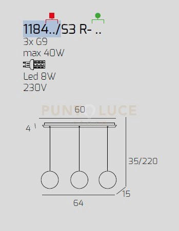 SOSPENSIONE OTTONE SAT. 3 LUCI RETTANGOLARE VETRI RAME 1184OS-S3 R-RA