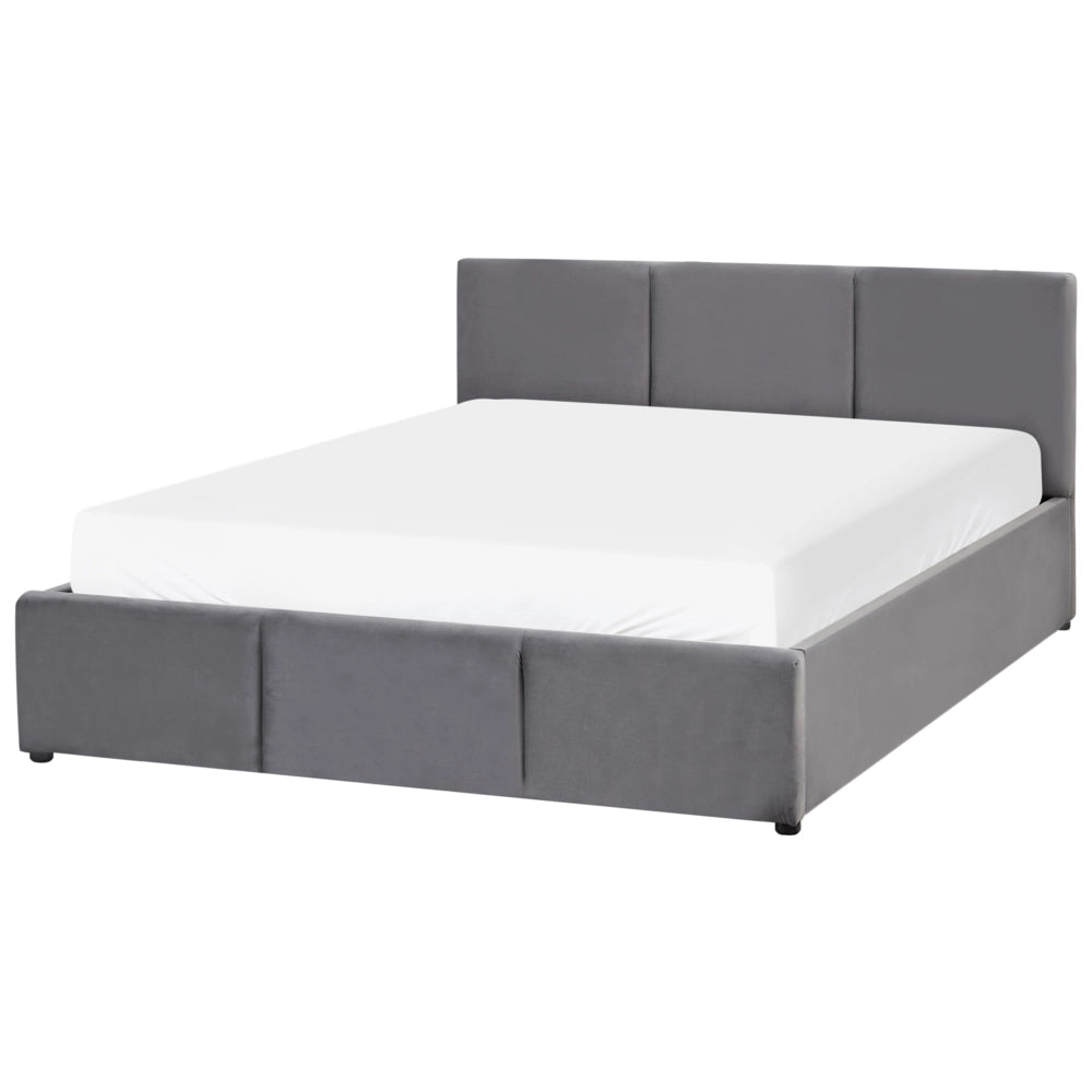 Letto Ottomano Grigio Scuro Velluto Tappezzato 140 x 200 cm Testiera Travestita Funzione Contenitore