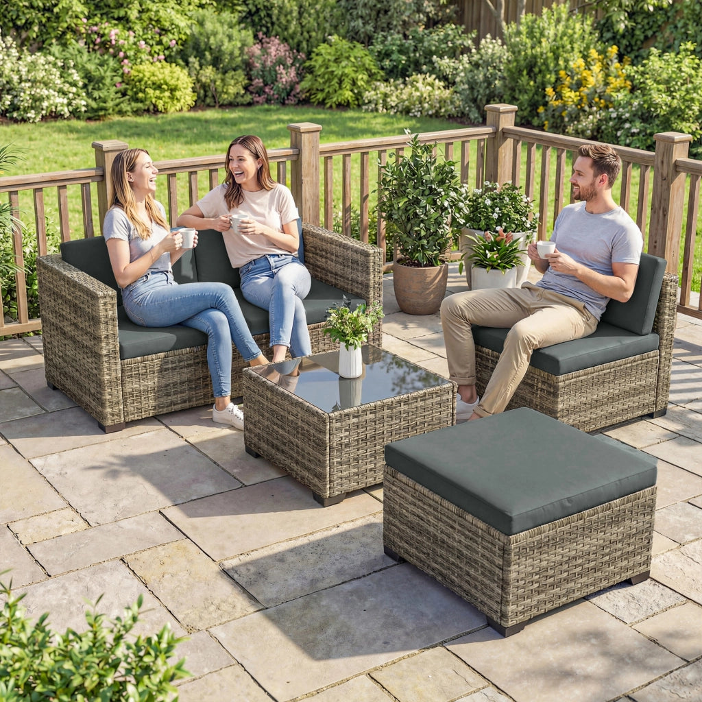 Set Giardino 5 Pezzi in Polyrattan con Cuscini ¨C Minimal ¨C Grigio