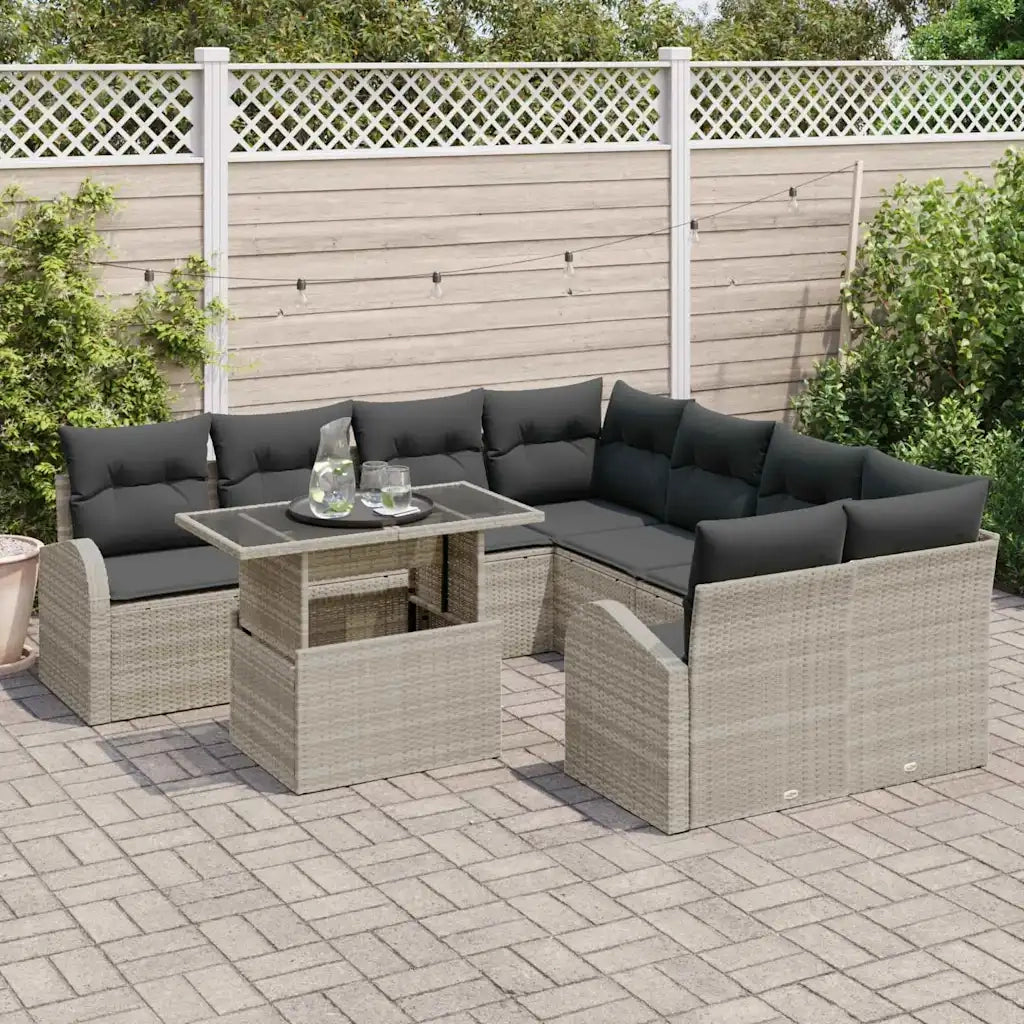 Set Divano da Giardino 9 pcs Grigio chiaro polyrattan 3348618