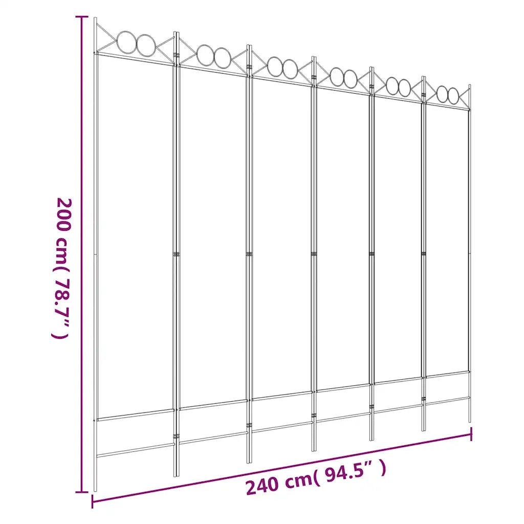 Divisorio Ambienti | Divider per stanze | Paravento a 6 Pannelli Nero 240x200 cm in Tessuto