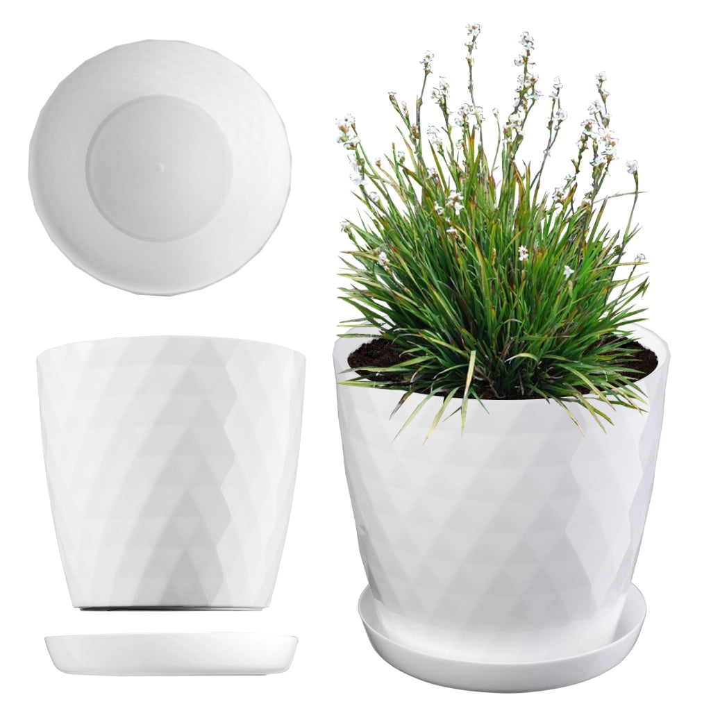 Vaso da fiori in plastica KADAX con supporto e coperchio, 14 cm, bianco.