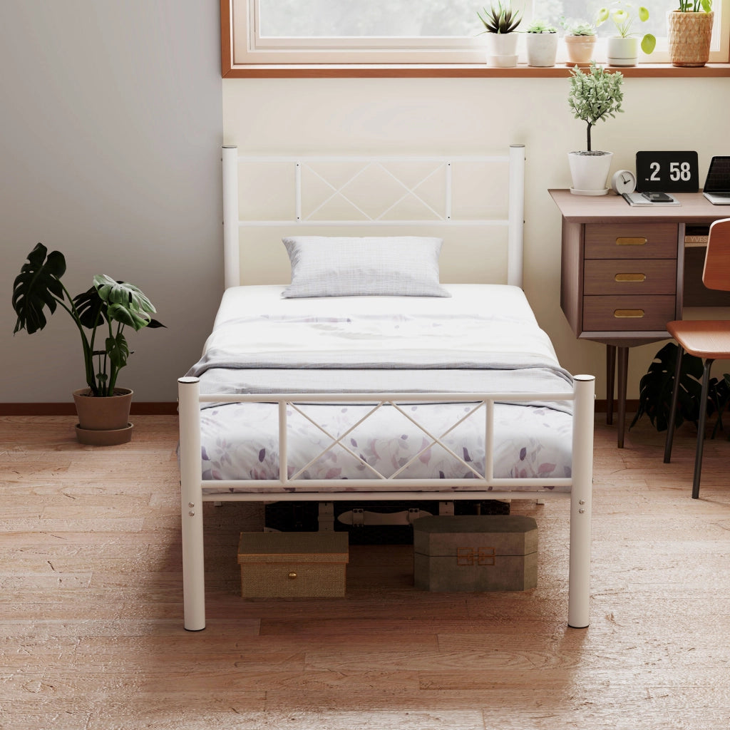 Letto singolo con testiera alta e contenitore ¨C Xylo ¨C Metallo bianco