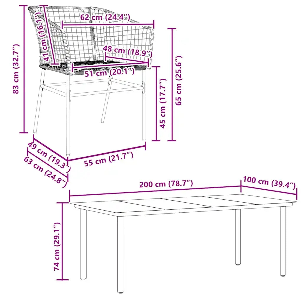 Set da Pranzo da Giardino 9 pz Polyrattan Vetro 3334596