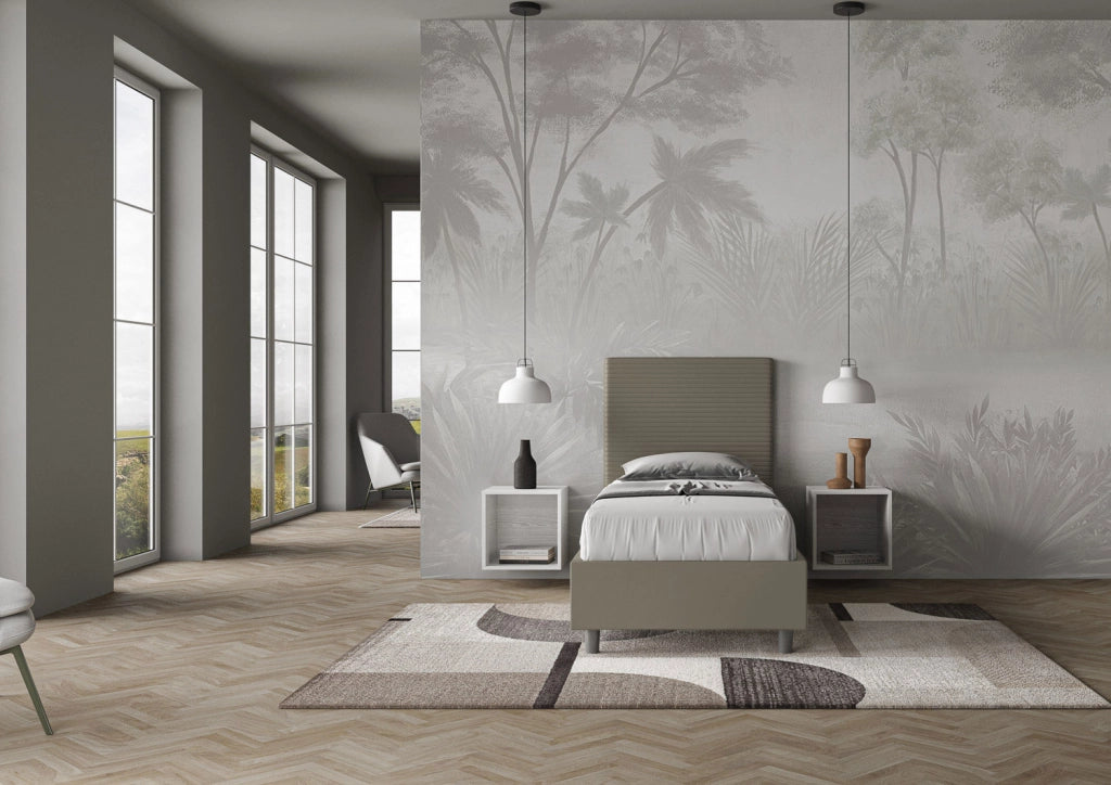 BS COM Letto singolo con rete imbottito 80x210 similpelle cappuccino