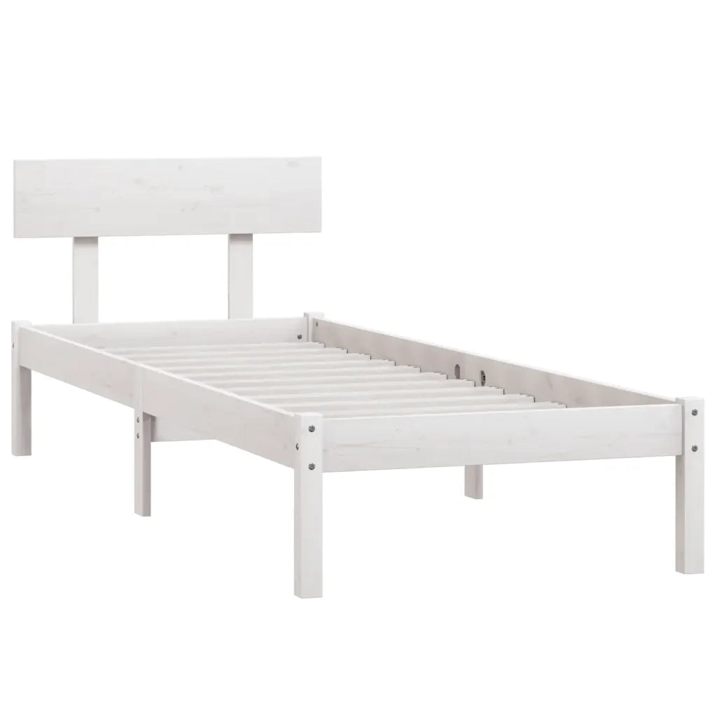 Letto singolo | Letto per adulti | Giroletto Bianco in Legno Massello di Pino 90x200 cm