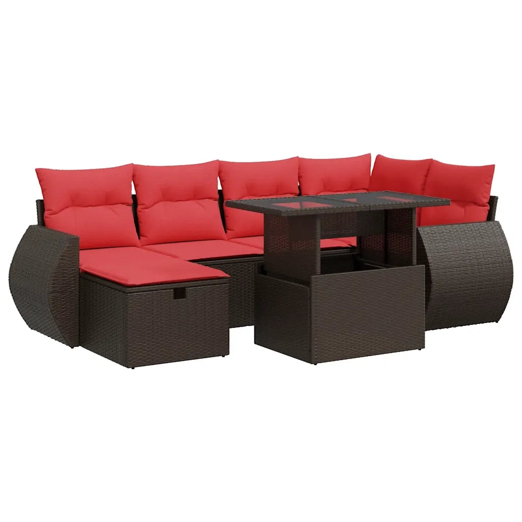Set Divani da Giardino con Cuscini 7pz Marrone Polyrattan 3327904