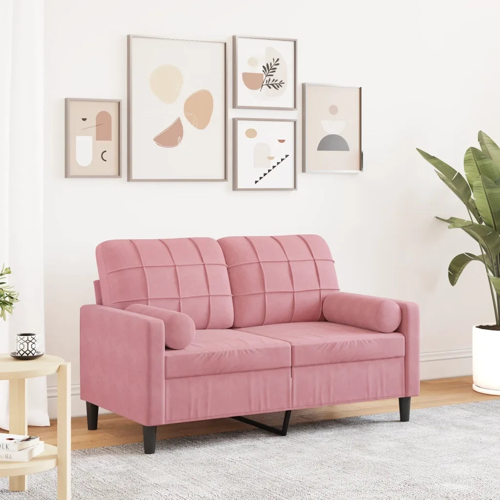 Divano | Divano da soggiorno | Sofa a 2 Posti con Cuscini Rosa 120 cm in Velluto