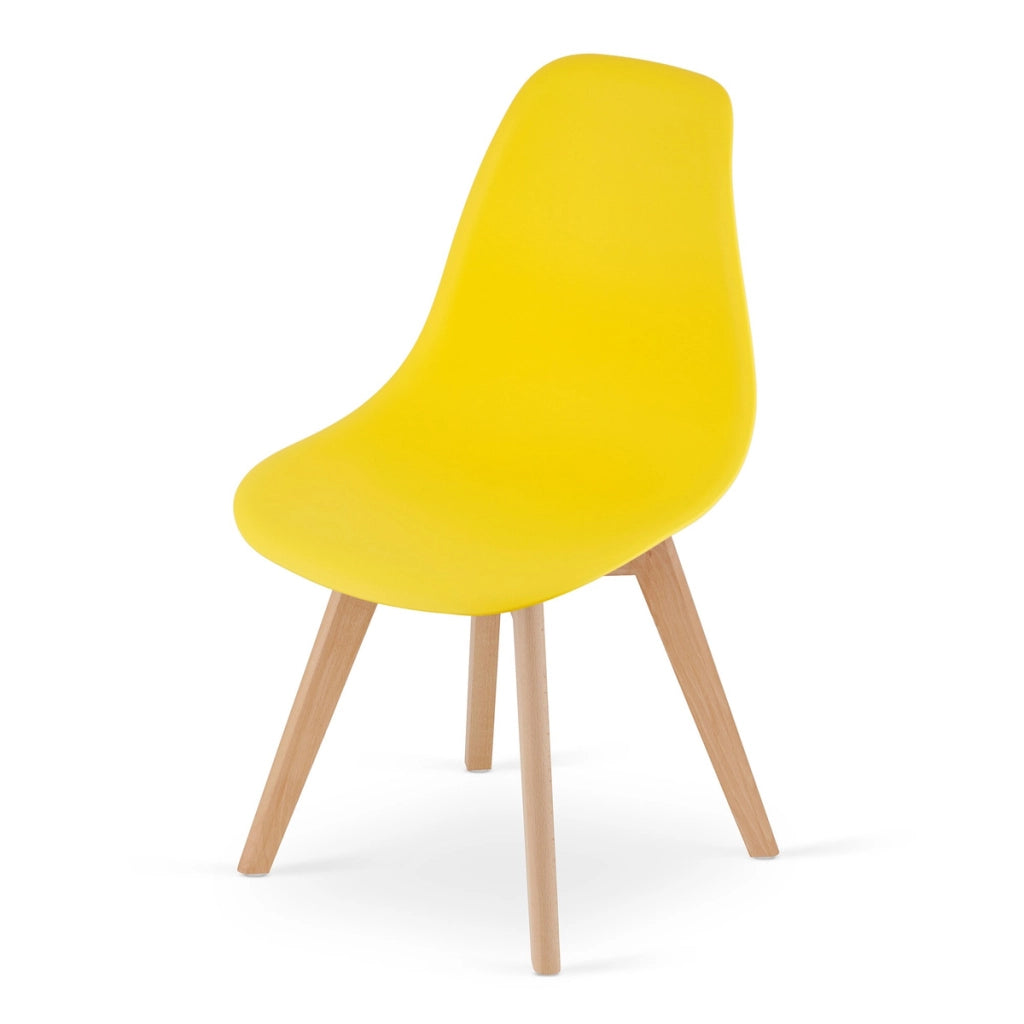 Sedia di design Kito gialla con gambe in faggio